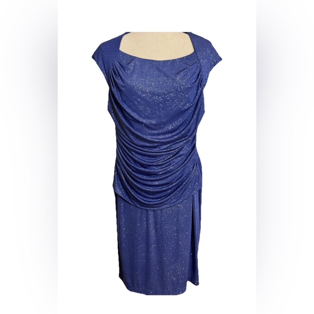 Connected Apparel Blue Ruched Sheath Dress